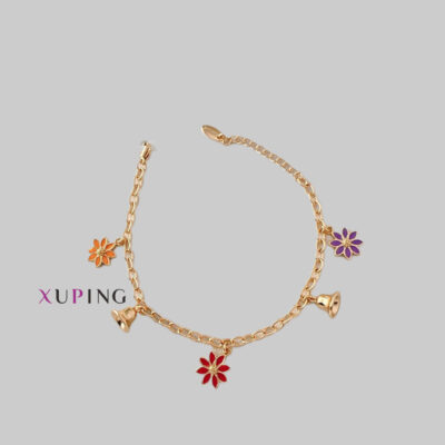 دستبند-زنانه-روکش-طلا-طرح-گل و زنگوله-ژوپینگ