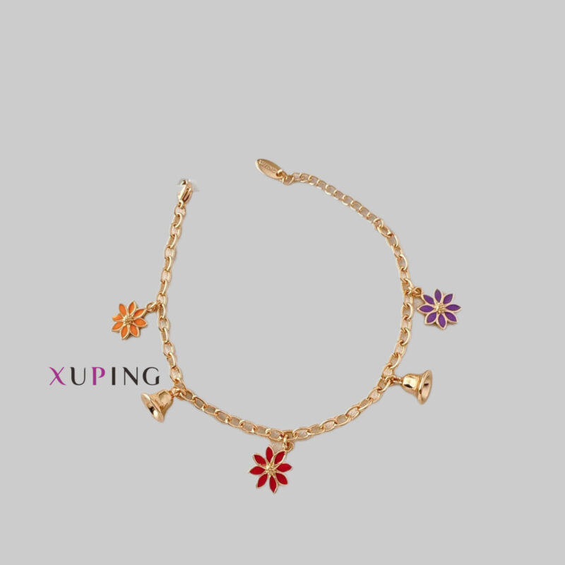 دستبند-زنانه-روکش-طلا-طرح-گل و زنگوله-ژوپینگ