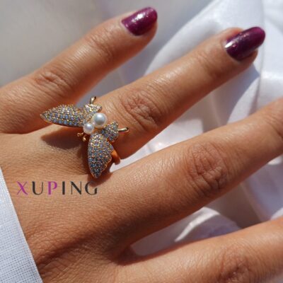 انگشتر پروانه ژوپینگ روکش طلا ضد حساسیت طرح جواهری مروارید