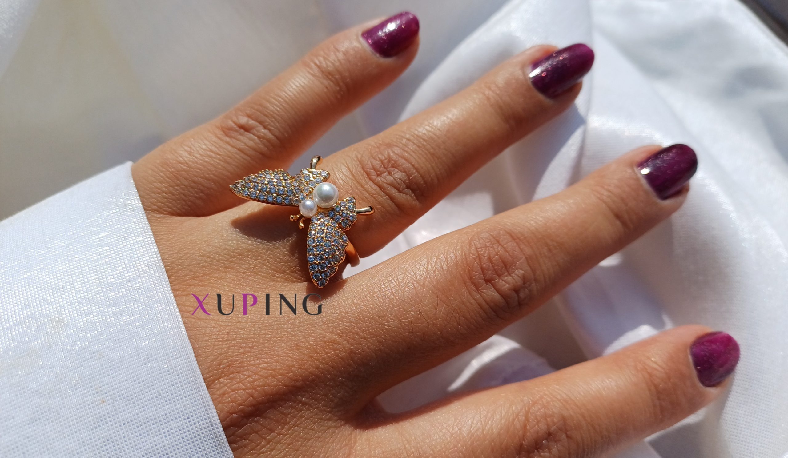 20250329_123223 انگشتر پروانه ژوپینگ روکش طلا ضد حساسیت طرح جواهری مروارید