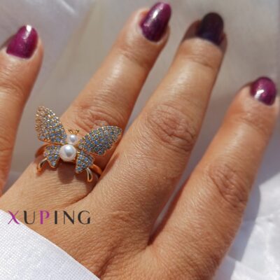 انگشتر پروانه ژوپینگ روکش طلا ضد حساسیت طرح جواهری مروارید