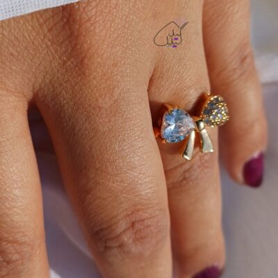 انگشتر پاپییون نگین دار روکش استیل