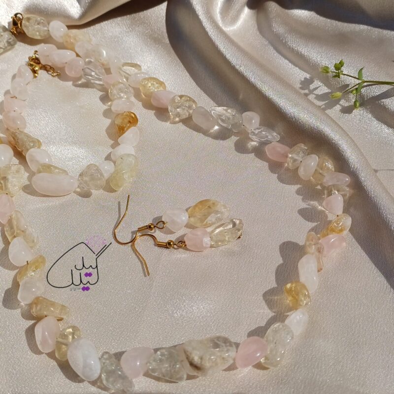 سنگ اصل سیترین و رزکوارتز جذب عشق و ثروت سرویس