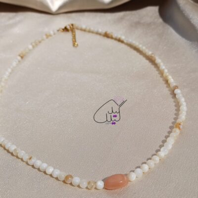 گردنبند صدف سنگ عقیق قفل استیل