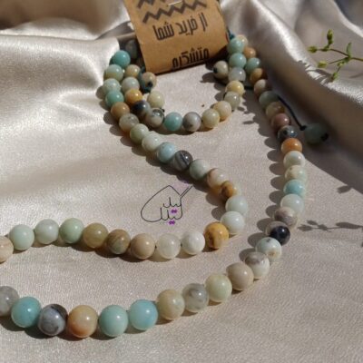 دستبند گردنبند بافت کشویی قابل تنظیم سنگ اصل آمازونیت